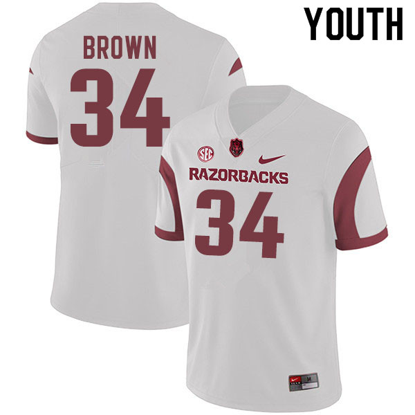 Youth #34 Martaveous Brown Arkansas Razorbacks College Football Jerseys Sale-White - Click Image to Close